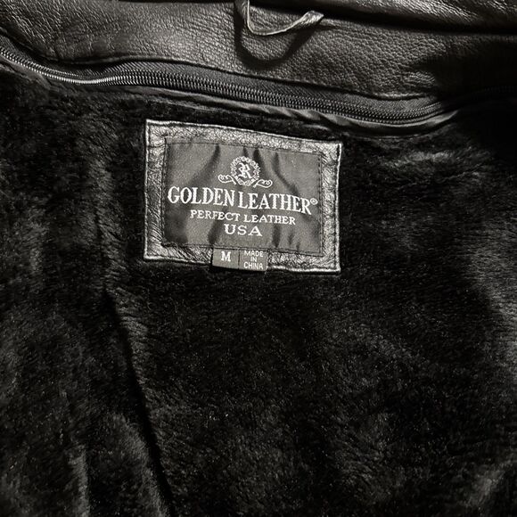 USA Flag Leather Bomber Jacket Men’s Medium USA Down The Sleeves Vintage Biker - Picture 8 of 16